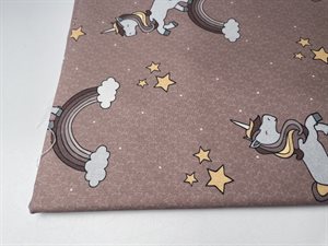 Patchwork stof (prøvetryk) - store søde enhjørninger på mørk mauve bund, 275 cm